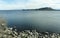 Large mirror of crystal clear waters of the Embalse lake - Argentina