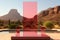 A large mirror sitting on top of a red platform. Generative AI image.