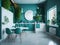 A large modern dentist interior, 3d render design, clean and bright, cozy atmosphere, interior green plants and cactuses