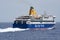 Large modern Greek ferry on main tourist route in the Cyclades islands, from Athens to Santorini
