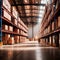 Large modern warehouse with boxes and sacks for storage in industrial logistics