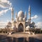 Large mosque with minarets, photo. Mosque as a place of prayer for Muslims