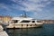 Large motor boat tied up in Rovinj harbor, Croatia