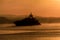 Large Motor Cruiser Silhouetted in Mist, Plymouth Sound, South Devon