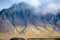 Large mountain in Iceland with petrified lava streams