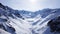 Large mountains and rocks covered with snow. Long gorge. The dam is covered with snow.