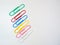 Large multi-colored paper clips. Paperclip of documents. Bright stationery
