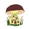 A large mushroom is a cozy little house. Bright color illustration.