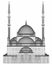 A large Muslim mosque, a three-dimensional raster illustration with contour lines highlighting the details of construction. The bu