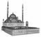 A large Muslim mosque, a three-dimensional raster illustration with contour lines highlighting the details of construction. The bu