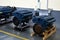 Large new diesel engines in the workshop of the factory for the production of trucks. Car`s motor.