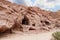 A large number of the burial caves dug into the rocks by the Nabateans in the Nabatean Kingdom of Petra in the Wadi Musa city in