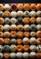 A large number of donuts arranged in a row, AI