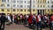 A large number of fans of the national team of Peru having fun on the streets of Saransk in Russia during The World Cup