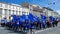 A large number of people involved in demonstrations in the day on May 1 on Nevsky Prospekt. Participants carry flags