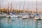 A large number of yachts on the beach in Spain. yacht Club