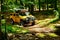 Large off-road truck driving in a forest. Hummer H2. 10/05/2015 - La Roche, Belgium. Stock picture