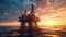 Large Offshore oil rig drilling platform at sunset and beautiful sky. Generative Ai