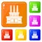 Large oil refinery icons set vector color