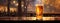 Large Oktoberfest beer in a mug on a wood table, panoramic view. Generative AI