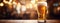 Large Oktoberfest beer in a mug on a wood table, panoramic view. Generative AI