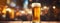 Large Oktoberfest beer in a mug on a wood table, panoramic view. Generative AI