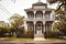 Large old two-storey grey mansion prairie style house exterior