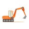 Large Orange Excavator Machine , Part Of Roadworks And Construction Site Series Of Vector Illustrations
