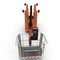 Large orange extended scissor lift platform on white. Front view. 3D illustration