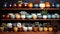 Large ornate collection of pottery and ceramics on wooden shelf generated by AI