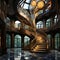 a large ornate stair and the clock inside of it's tower