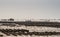 Large oyster beds during low tide and platform in Ban Bai Bua, Thailand