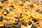 Large pan of paella close up