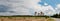 Large panorama of nuclear power station. Tops of cooling towers
