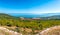 Large panoramic of lake Varano in Gargano - Puglia - Italy - at the horizon the adriatic sea
