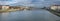 Large panoramic view of The Lovers Bridge Bernatek Footbridge on Vistula River. Krakow