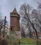 Large panoramic view of Watch tower of medieval defence walls at Krakow Old Town