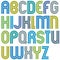 Large parallel colorful uppercase letters with rounded corners,