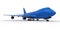 Large passenger aircraft of large capacity for long transatlantic flights. Blue airplane on white isolated background