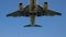 Large passenger airplane, airliner is flying in the blue sky