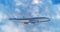 Large passenger airplane flying in clouds