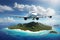 Large Passenger Plane Flies Over Paradise Tropical Island