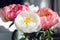 Large peonies in the bouquet