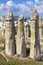 Large phallic rock formations in the Valley of Love, Cappadocia, Turkey.