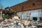 Large pile of concrete rubbish, debris of a destroyed building after disaster, hurricane or war, ruined house