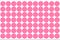Large pink circle symbols, pink polka dot background pattern