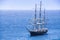 Large pirate style sail ship in the Caribbean