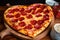 large pizza heart serving plate filled with pepperoni and extra cheese