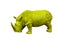 A large plastic rhino figure, a symbol of confidence and fearlessness