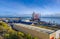 A large platform rig and crane in the west and more industrial than leisure side of Ramsgate harbour, Kent